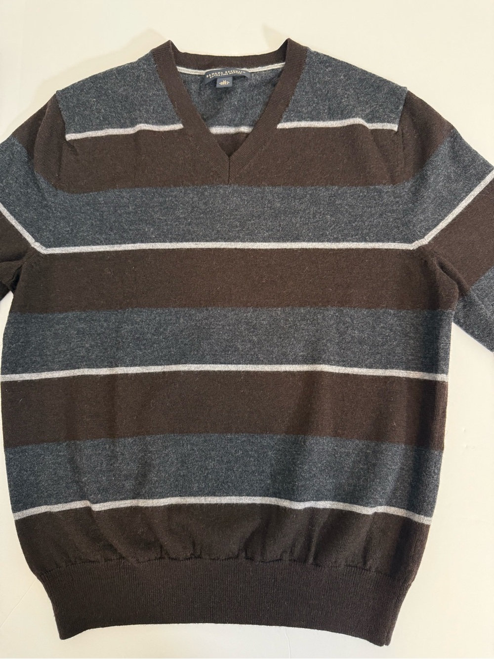 Banana Republic Factory Men's V-Neck Striped Sweater - Brown & Gray - Slim Fit M